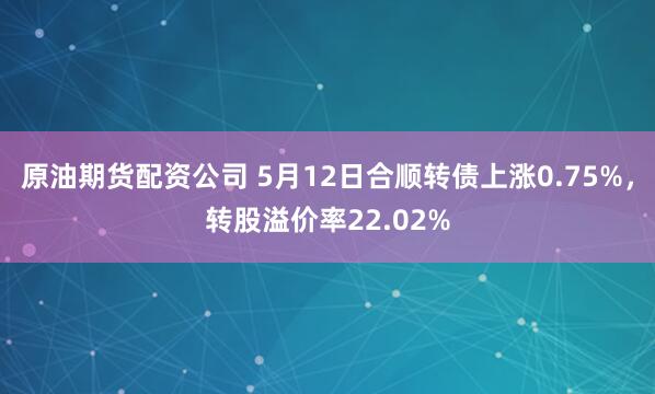 原油期货配资公司 5月12日合顺转债上涨0.75%，转股溢价率22.02%